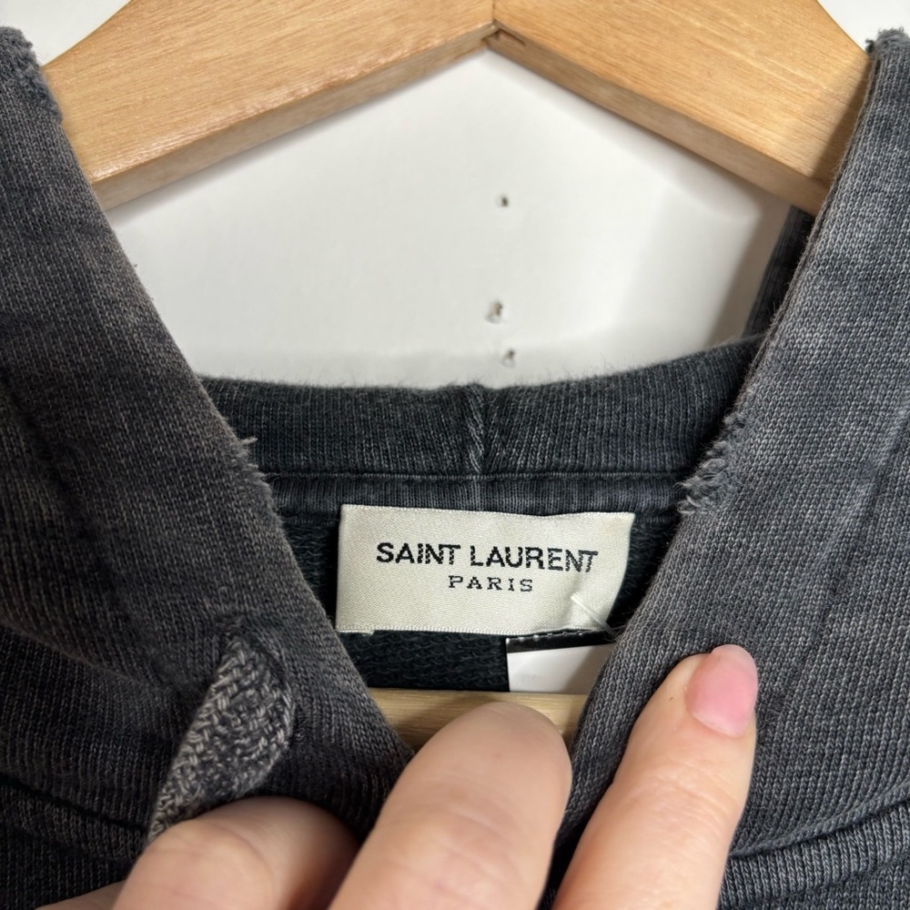 Saint Laurent YSL Distressed Logo Hoodie size Large - Picture 9 of 11